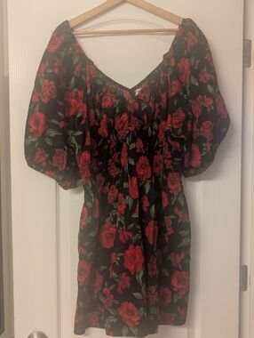Black And Red Floral Mini Dress